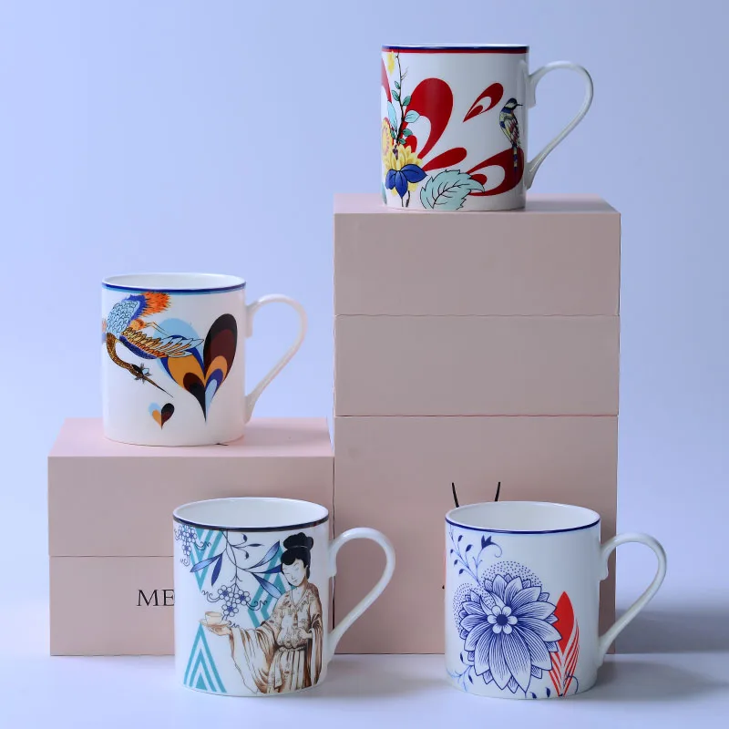 

European-Style Bone China Mug Milk Cup M Sen Pasteup Series Ceramic Cup Scented Tea Cup Water Cup Couple's Cups Tea Cup