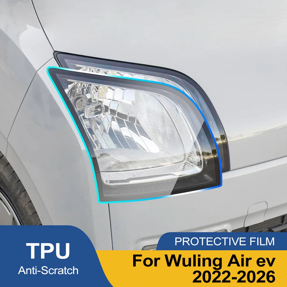 

TPU Pre-Cut Headlight Protective Film For Wuling Air ev 2022-2026 Smoke Black High-Gloss PPF Anti-Scratch Vinyl Wrap Cover Kit