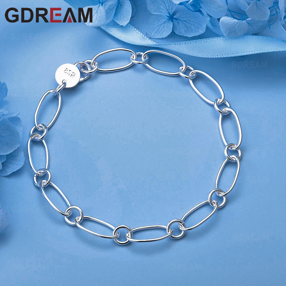 

GDREAM 925 Sterling Silver Oval Circle Shrimp Clasp Chain Bracelet Trendy European And American Retro Party Accessories
