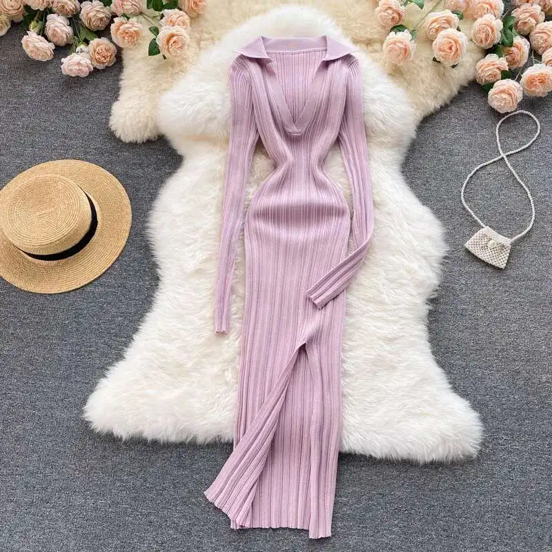 

BabYoung Women Sweater Long Sleeves Sexy Midi Dresses Fashion Elastic Knitted Party Dress 2021 New Autumn