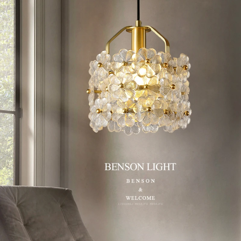 Post-Modern Copper Restaurant Chandelier Pastoral Crystal Light Luxury Beautiful Flower Bedside Small Droplight