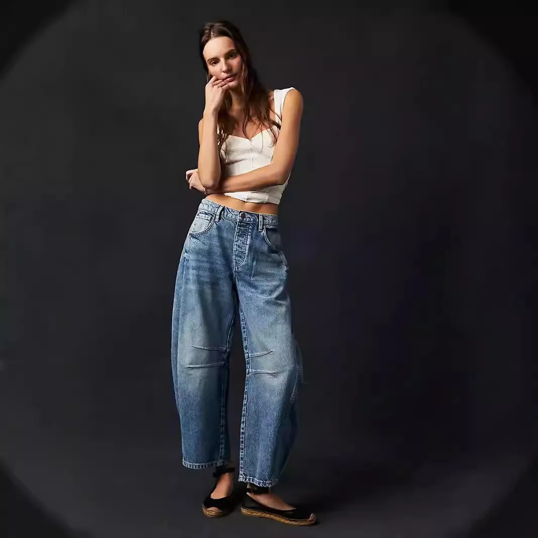 

Wide Leg Jeans Woman Casual Loose Low Waist Denim Pants Boyfriend Cropped Barrel Baggy Jeans With Pockets Denim Jeans