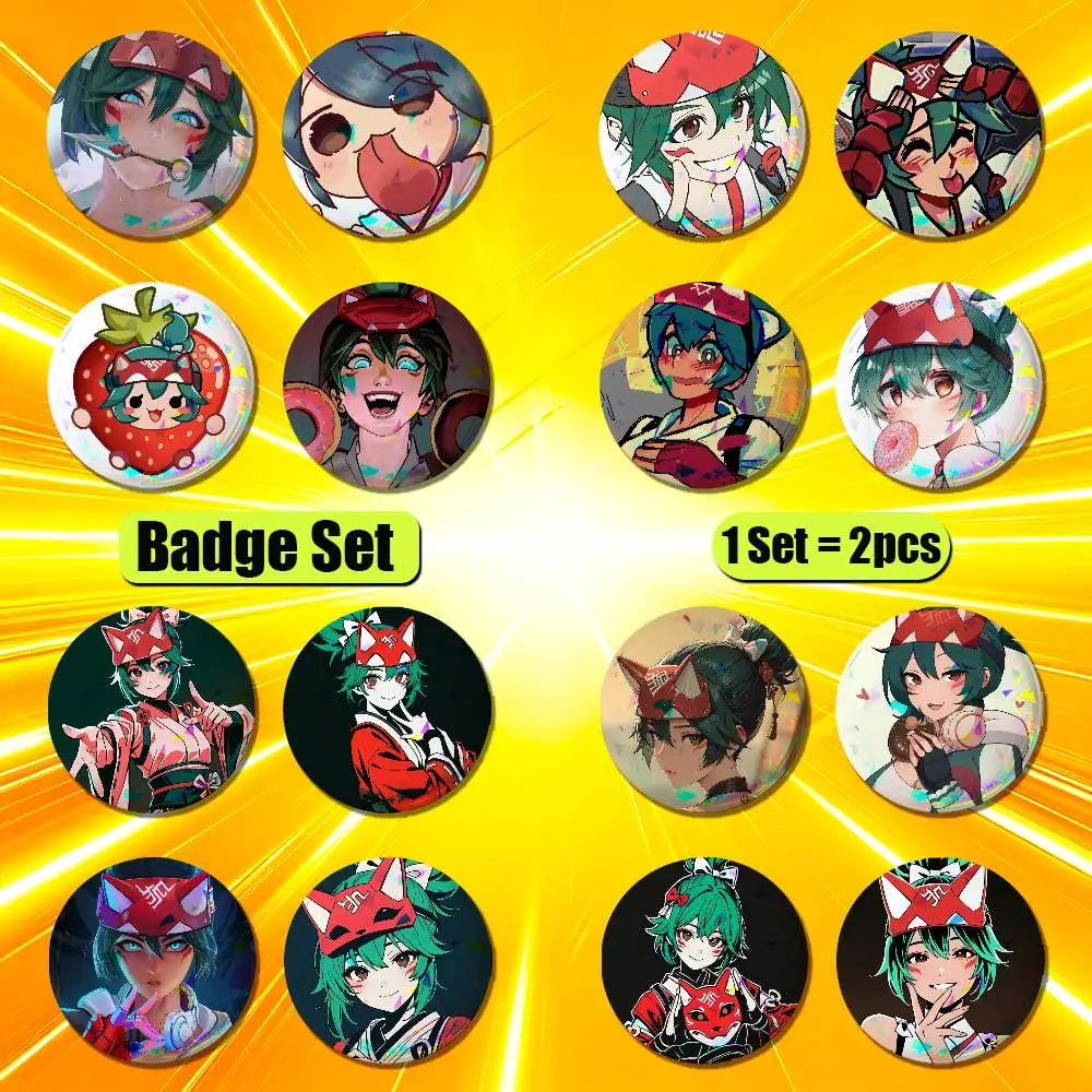 For Overwatch Kiriko Enamel Pin Badge Set 2PCS Button Round Metal Brooch Jacket Ita Bag Pins Gift Custom