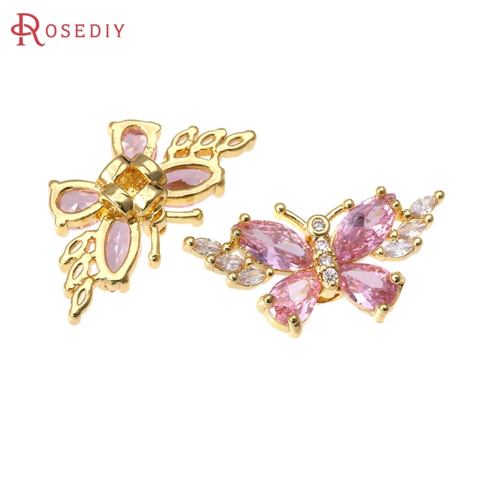 

4PCS 18K Gold Color Brass and Zircon Butterfly Charms Pendants High Quality Diy Earrings Necklace Jewelry Making Accessories