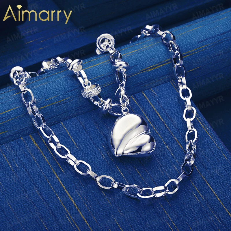 925 Sterling Silver Three-dimensional Love Necklace 18 Inch Women's Party Banquet Engagement Wedding Fashion Jewelry