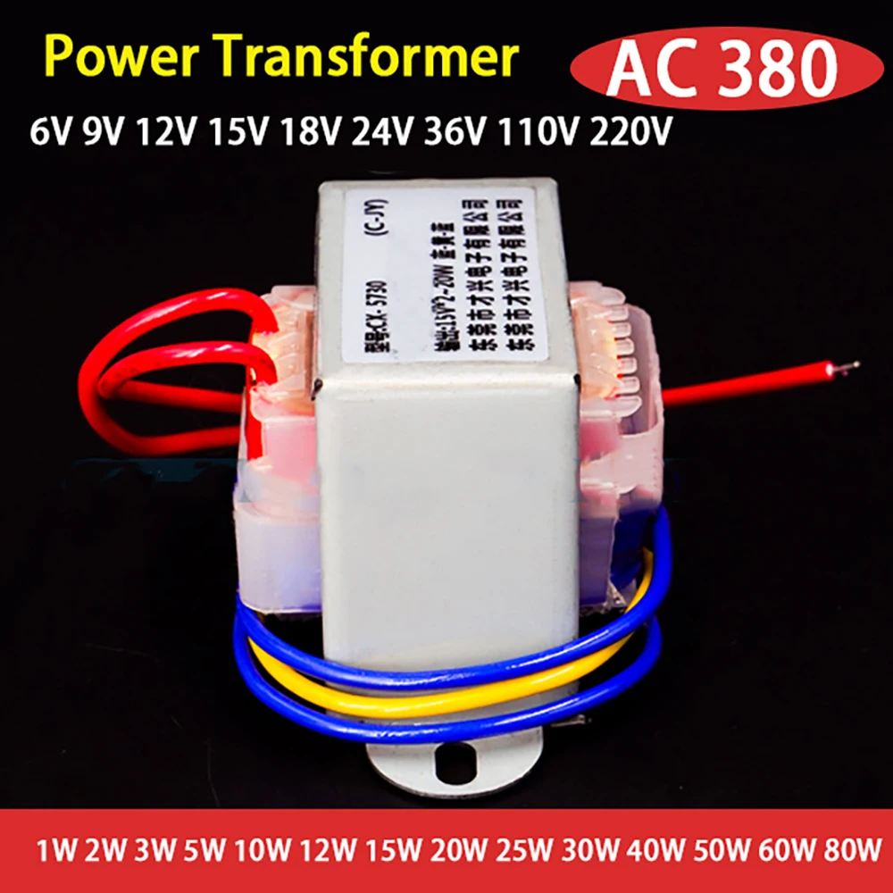 Power Transformer AC 380V 50HZ Output AC 36V 24V 15V 18V 12V 9V Single V 2 Line 5W-80W Power Transformer Input