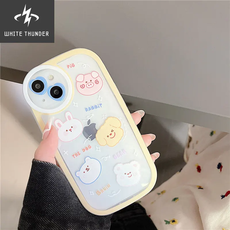 Creative Fresh Cute Cartoon Piggy Puppy Bunny Bear Love Anti-drop Shell For iphone 11 12 13 Pro Max XR X Xs Max 7 8 P Phone Case