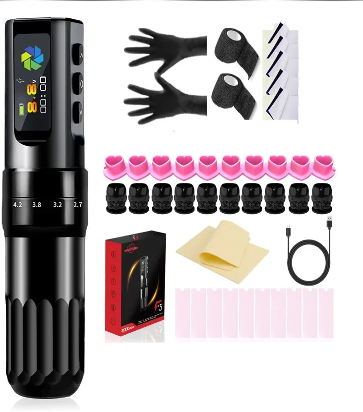 

Rotary Wireless F3 Tattoo Pen Kit Adjustable 4.2 Stroke Wireless Pen Tattoo Machine Set Professional Tattoo Gun Set Pens Kit