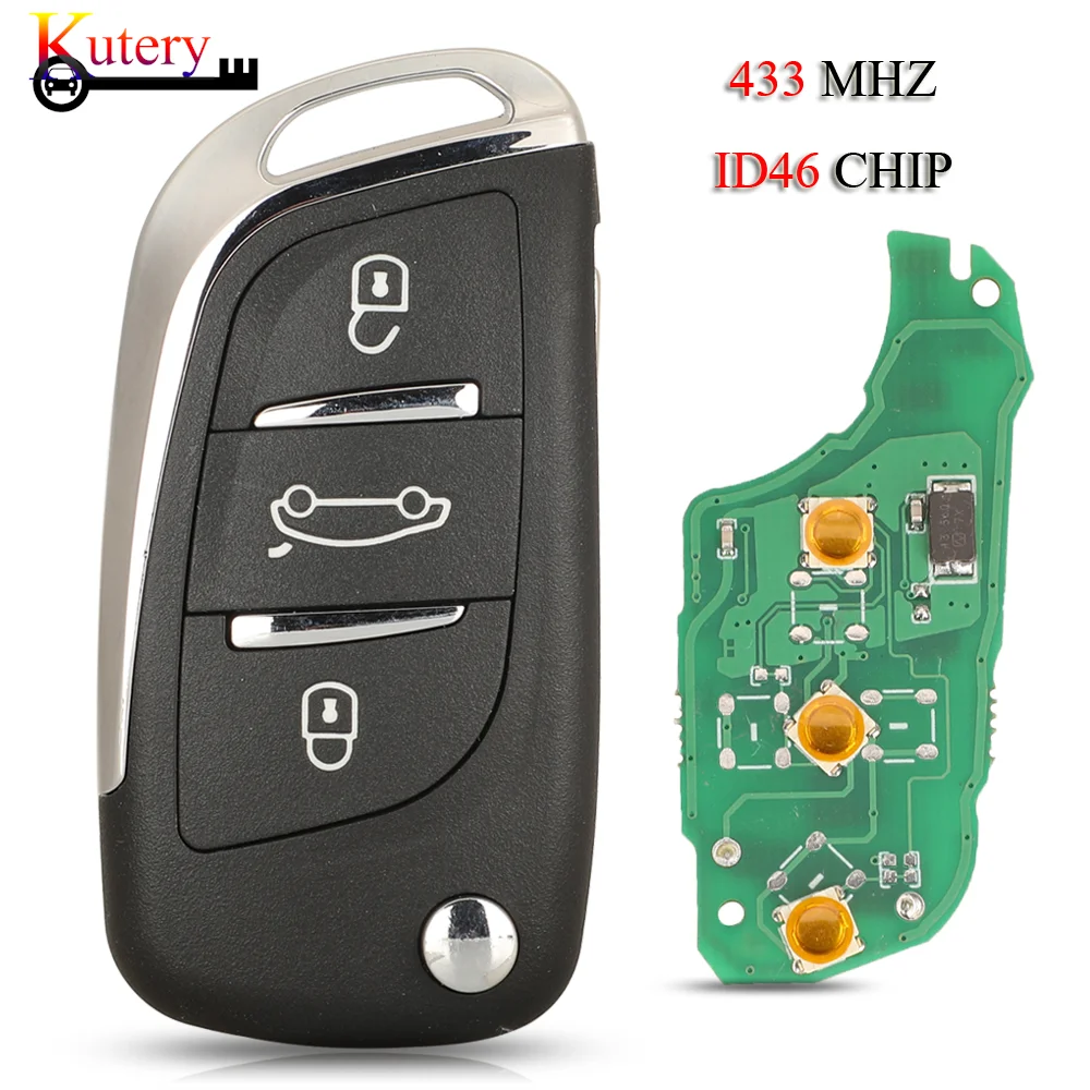 

jingyuqin 5PCS/Lot Folding Remote Smart Car Key For Citroen C3 C4 C4L DS4 For Peugeot 508 434MHZ ID46 Chip FSK 3Buttons VA2/HU83