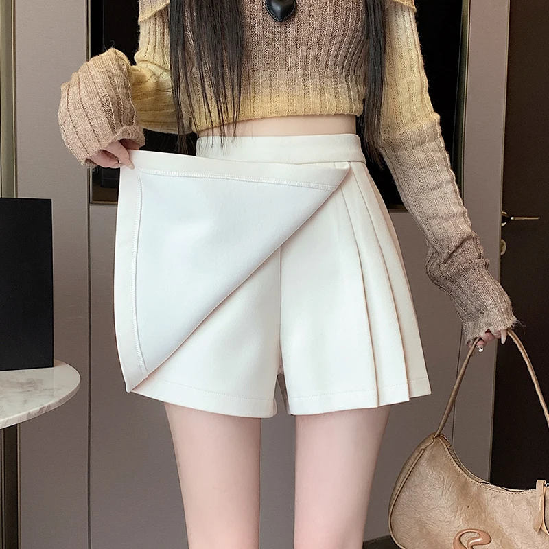 Jupe asymétrique taille haute en laine pour femme, automne-hiver, jupe plissée trapèze à enrouler, style décontracté pour le travail