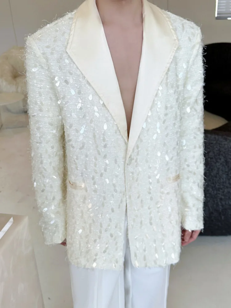 SYUHGFA 2025 Autumn Stage Performance Men's Blazers Sequins Design Niche Lapel Loose Single Breasted Male Suit Jackets Chic