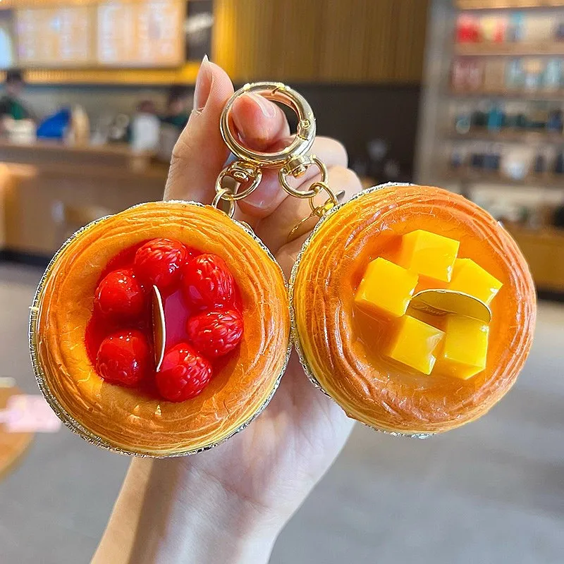 Creative Realistic Blueberry Fruit Tart Keychain PU Food Charm Bag Keyring Toy Pendant