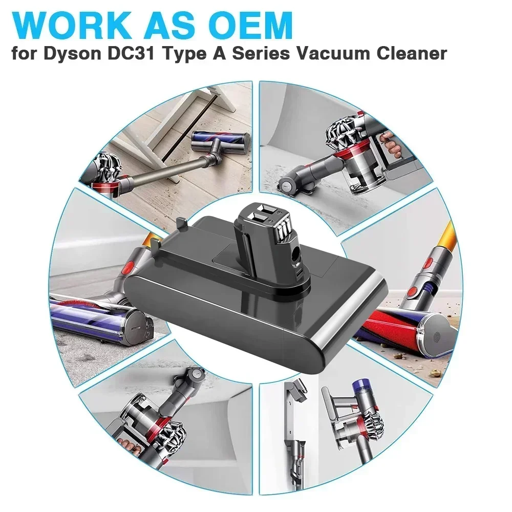 For Dyson Battery 6000mAh Replacement Battery DC35 Type A Compatible with DC31 DC34 DC44 DC45 Handheld Vacuum Cleaner Batteries.