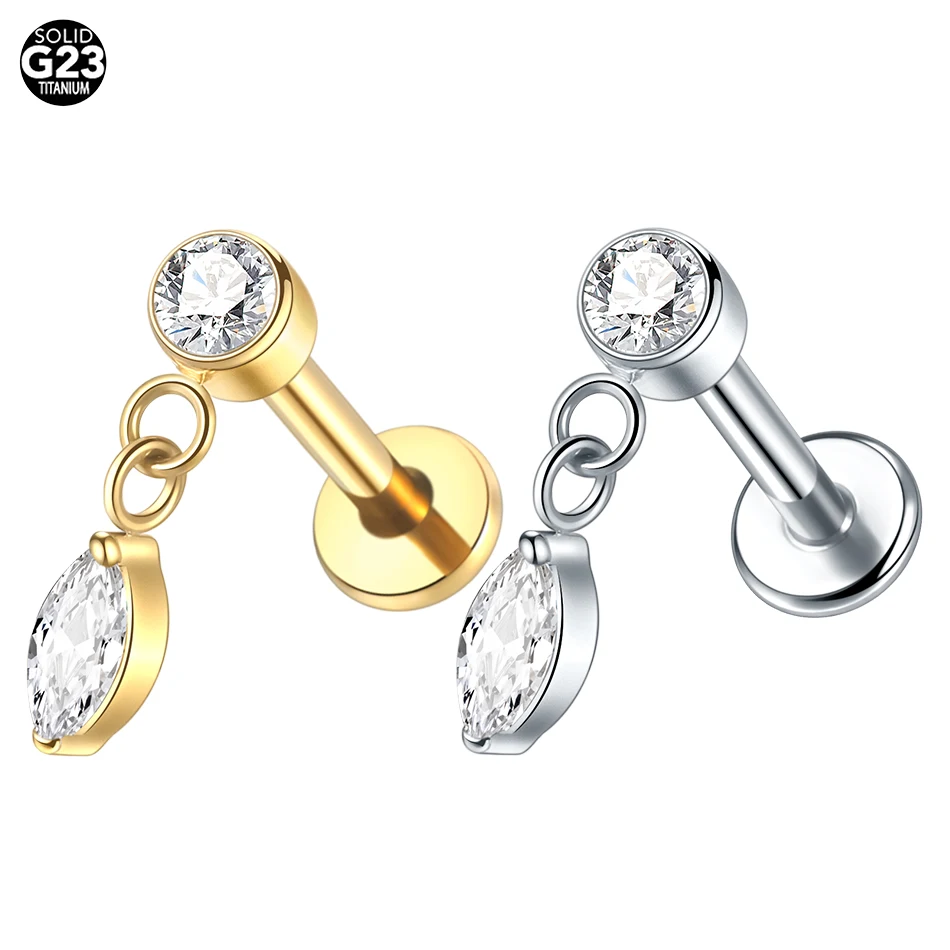 1PC Titanium Zircon Labret Piercings Lip Rings Gold Color CZ Cartilage Helix Lobe Conch Earring Stud Piercings Women Jewelry 16G
