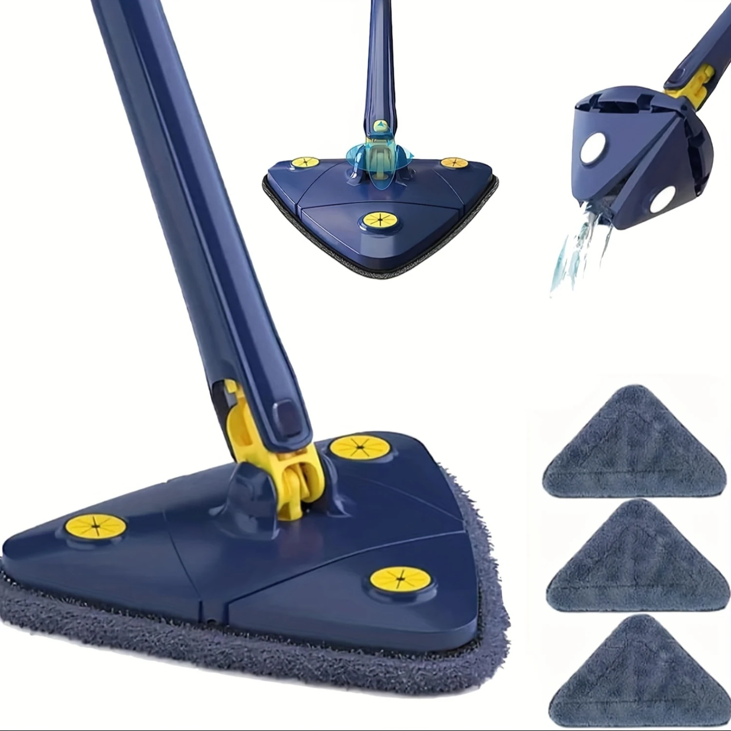 

Effortless Quick Dry Adjustable Swivel Microfiber Shine Mop with 3 Heads, Telescopic Triangle for Washing Floor, Extendable Rota