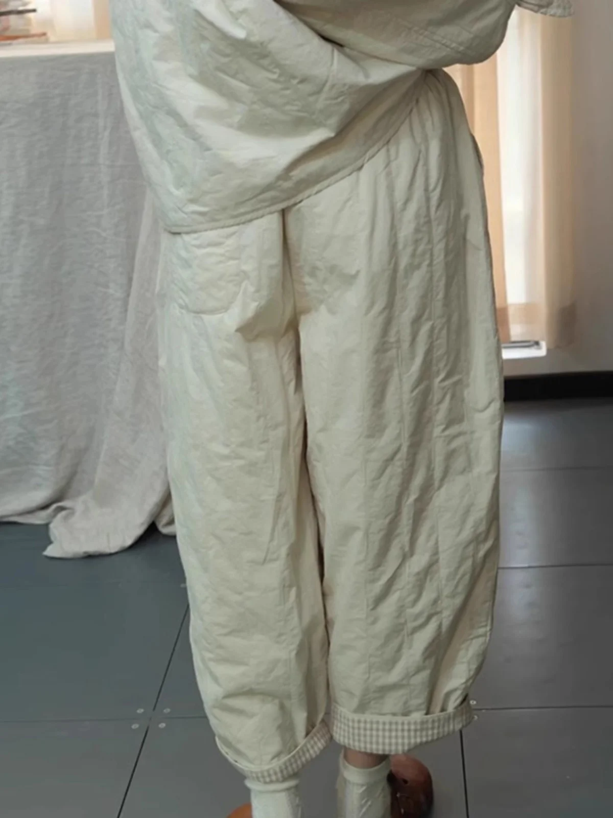 Women's Faionable Lightweight Loose down Straight Leg Cotton Pants Long Trousers Winter Simple mat Sle