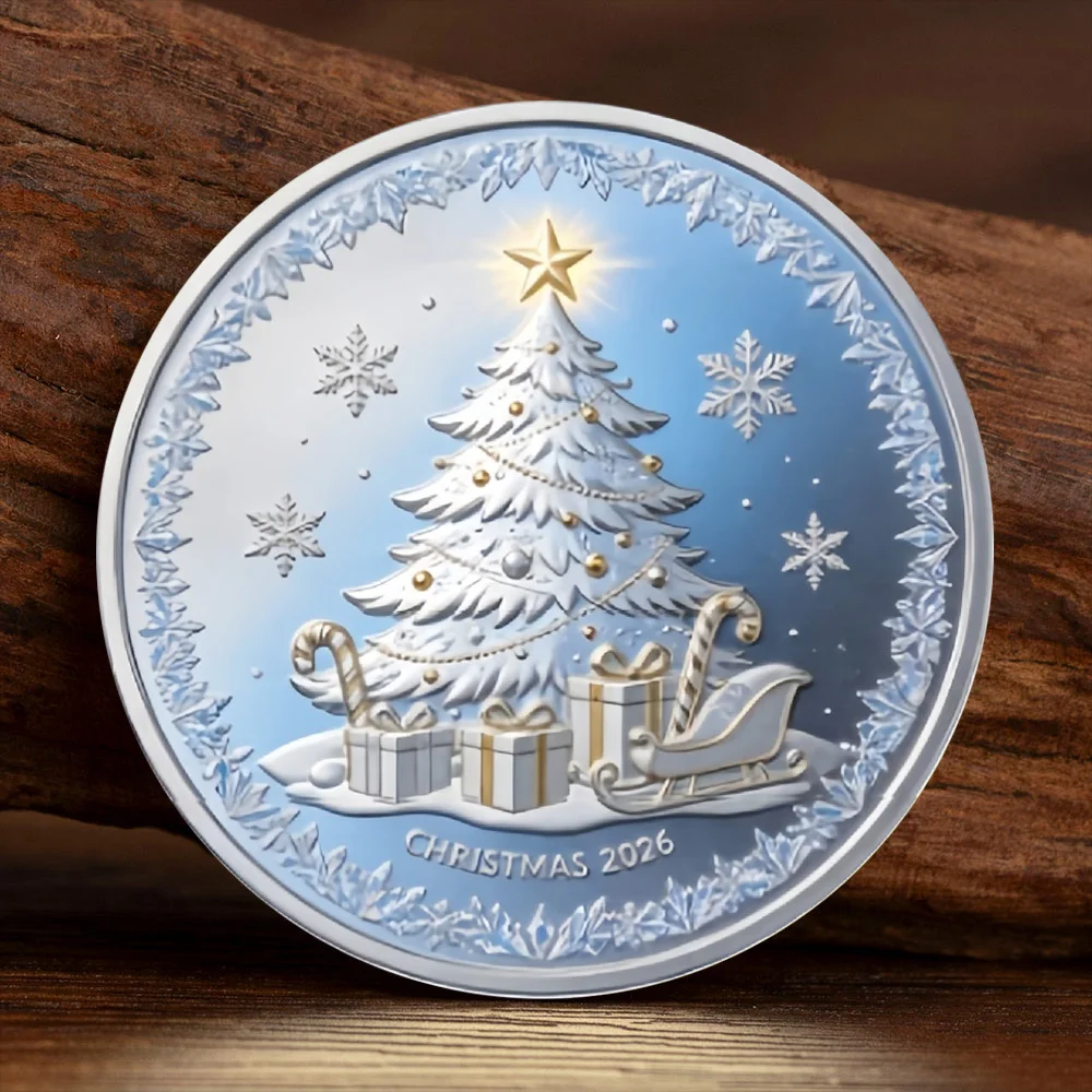 2026 Frozen Night Christmas Commemorative Coin Silver Plated Santa Reindeer Xmas Tree Collectible Coin Souvenir Holiday Gift