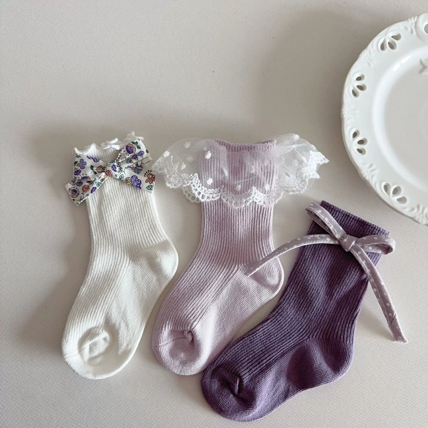 Girls Cotton Socks with Bow for Toddler 1-8 Years Soft Breathable Floor Socks Princess Style Cute Cartoon Photo Prop 3 Pairs/set