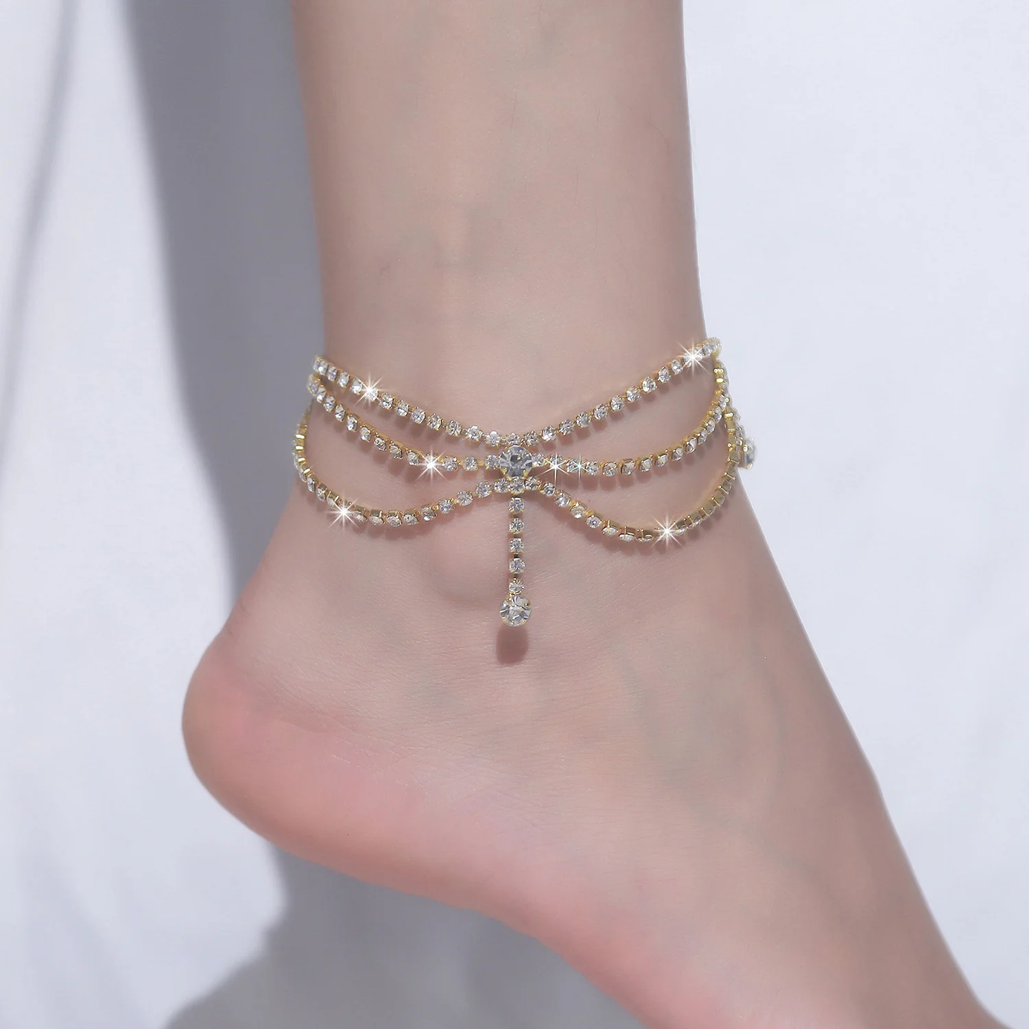

1 women's light luxury fashionable multi-layer rhinestone ankle chain suitable for partie gathering beach vacations and wearing