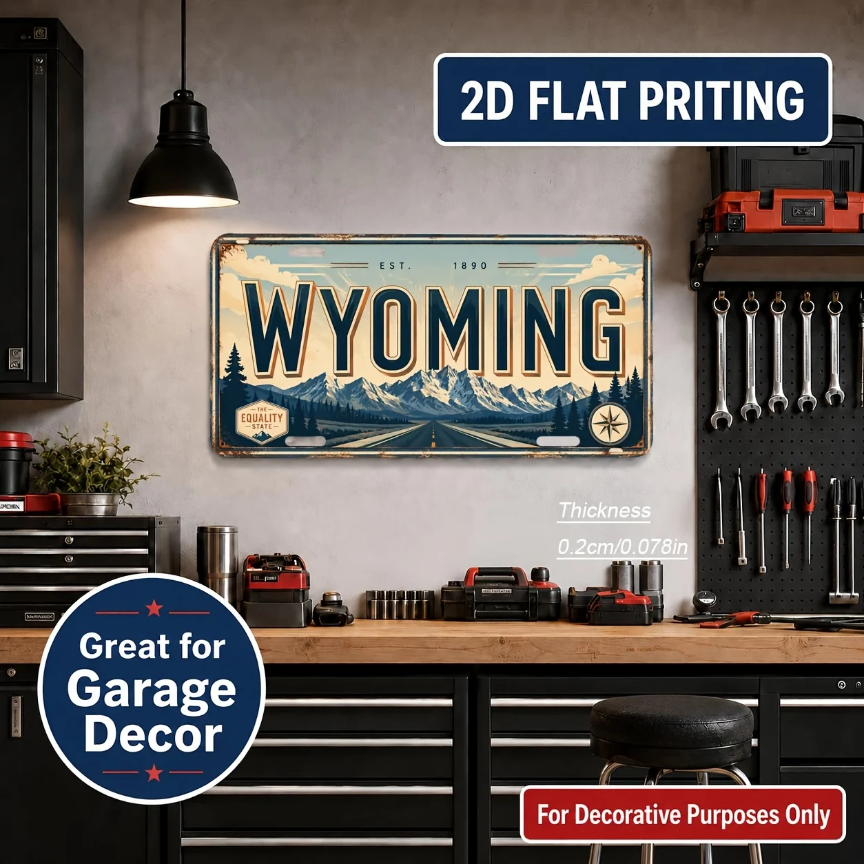 2D Flat - 【2D Flat】 2D Flat - [2D Flat] 2D Flat, 1pc, Wyoming State Theme Vintage Sign, for Decorative Use Solely, Home Decor, B