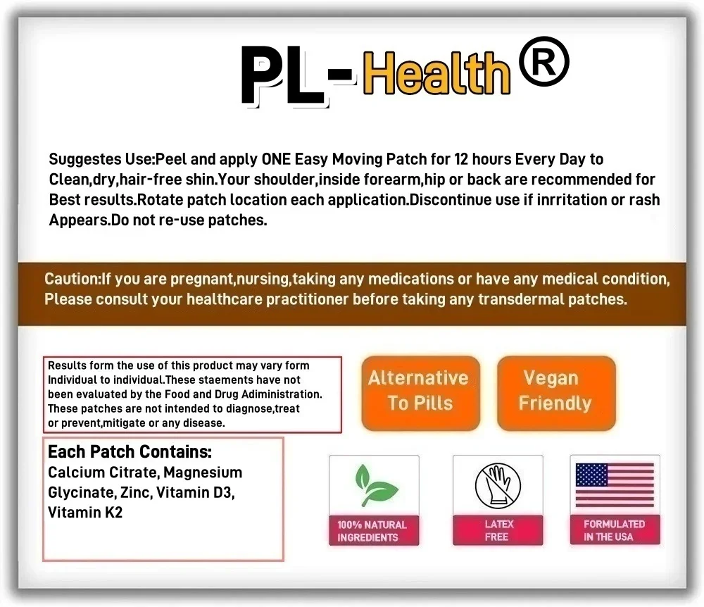 30 Patches Calcium Citrate Transdermal Patches with Magnesium Zinc for Women & Men Support Bone Muscle & Teeth Health
