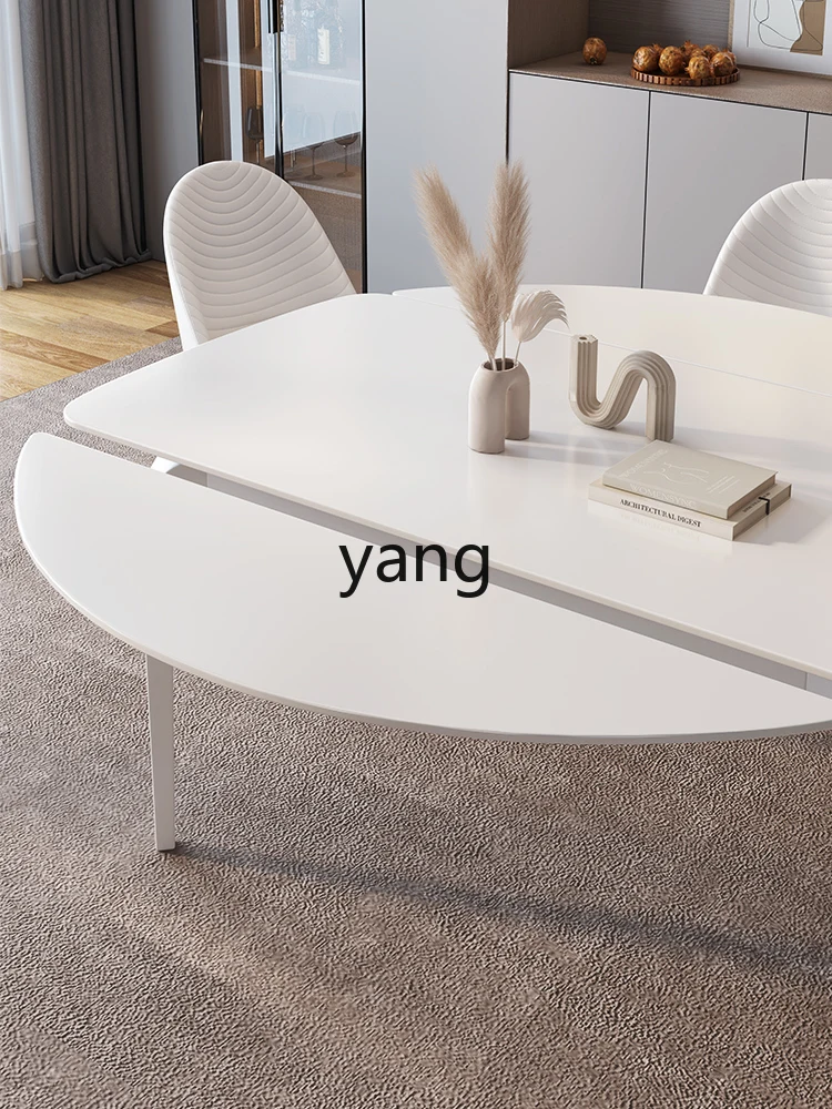 L'm'm Cream Style Pure White Series Stone Plate Dining Table Square round Dual-Use Retractable Variable Folding