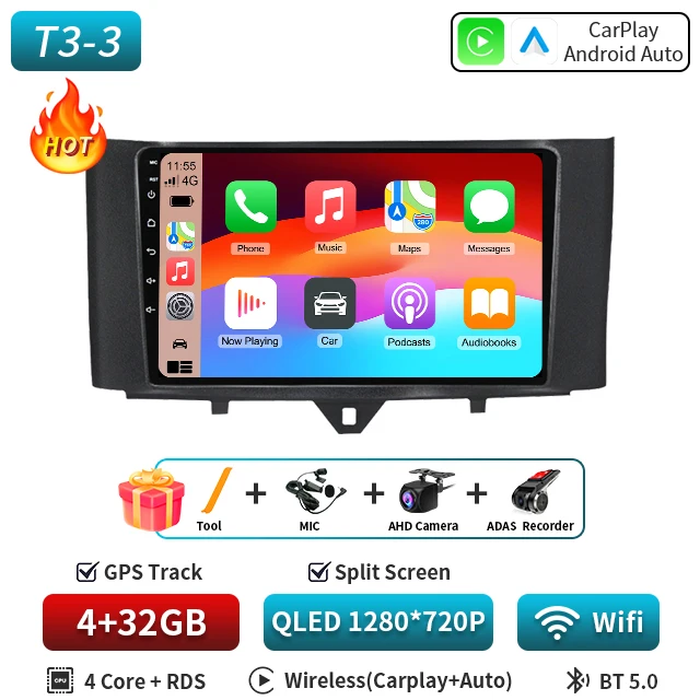 Android 16 Autoradio Voor Smart Fortwo 451 2010-2015 Multimedia GPS Navigatie DSP RDS 4G SWC CarPlay 2Din 9 inch Android Auto BT