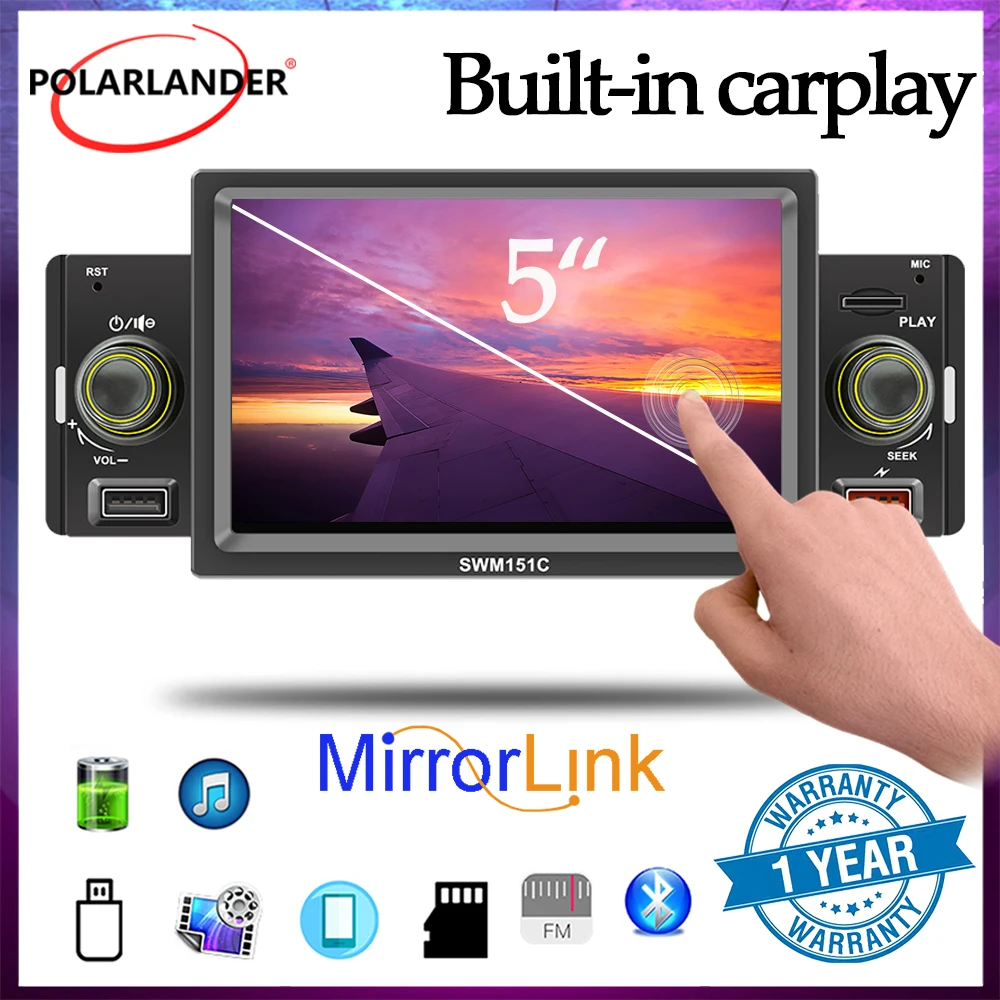 

Car Radio Multimidia MP5 FM Bluetooth 1 Din CarPlay/Android Auto IPS Touch Screen SD TF 5 INCH Mirror Link for Passat Universal