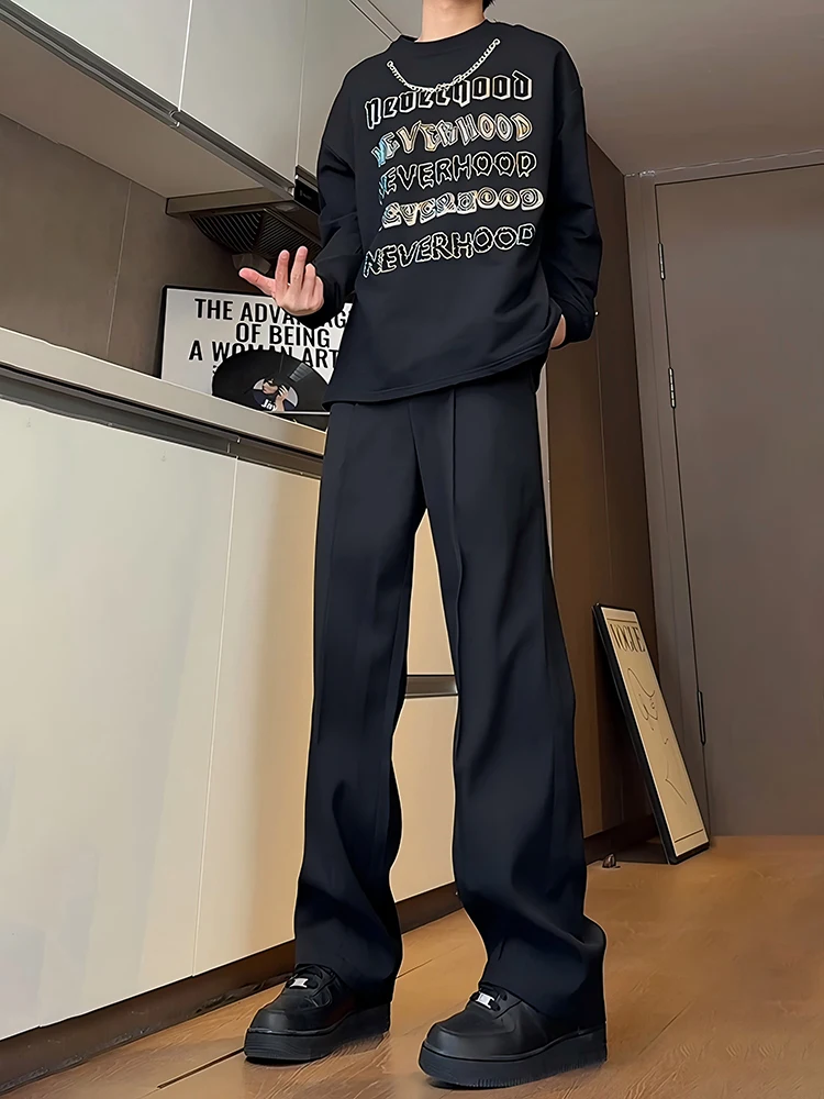 

High Waist Pure Bla Rivet Straight Leg Casual Suit Pants Men's Wide Leg Trousers Drapey Ele Sle Spring Faion