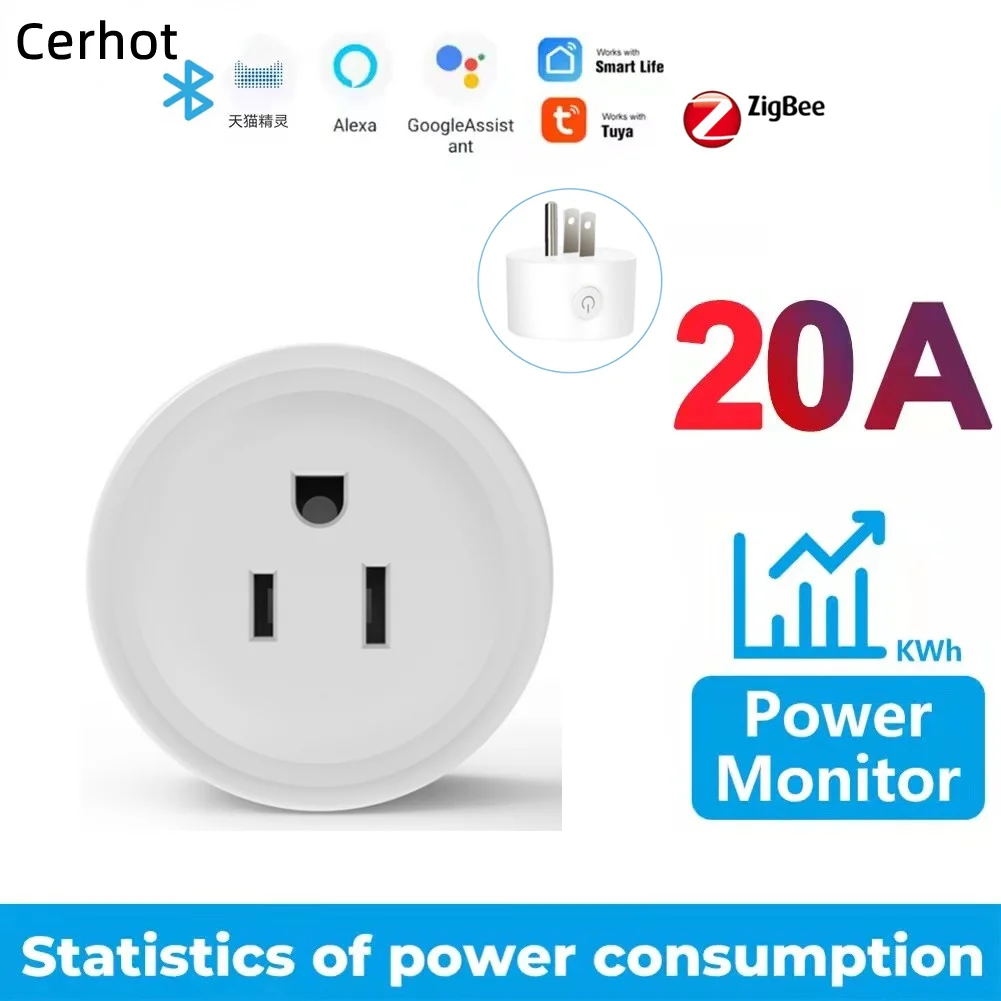 Cerhot Tuya Smart Plug Zigbee Plug 20A Power Monitor Wireless Control Outlet with Energy Timer Works with Alexa Google Home