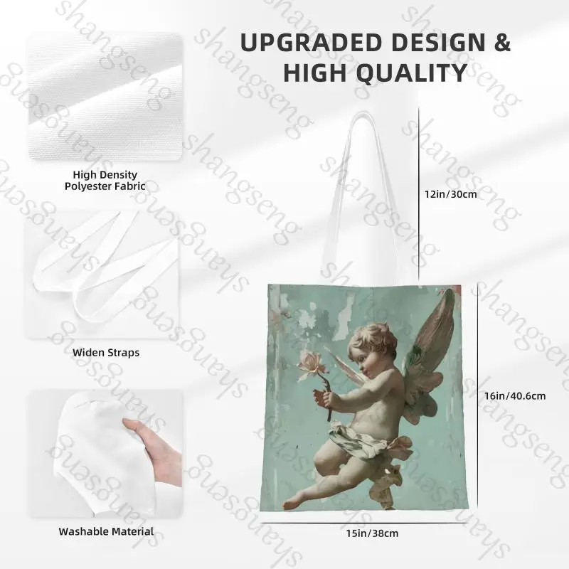 Vintage Rose Victorian Angel Tote bag fashion shoulder bag canvas handheld folding bag women casual large capacity shopping bags