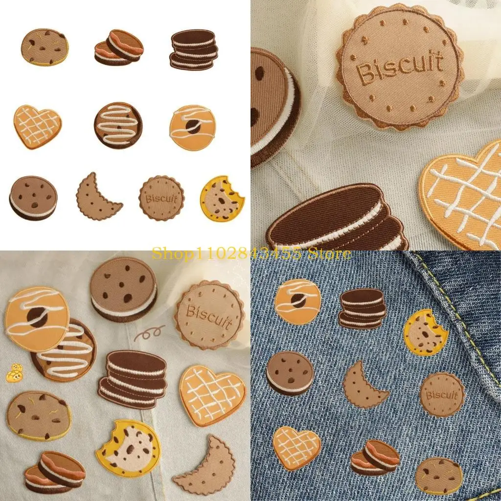 49MC Biscuit Theme Fabric Patches Stickers Reusable Adhesive Backing Applique For Hat Backpack Kids Clothes Repair 10Pieces