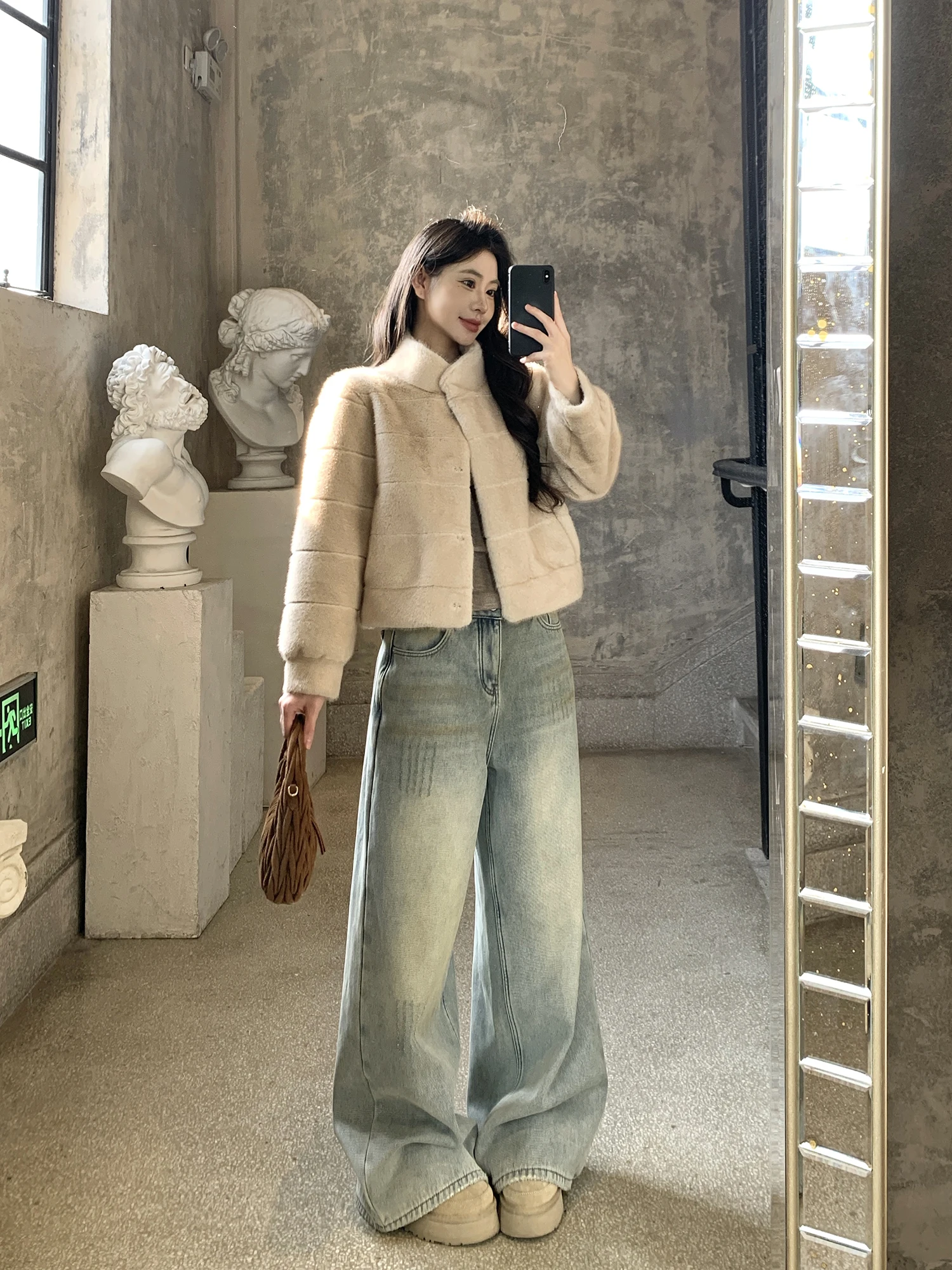 

Джинсы женские зимние с высокой талией, на подкладке, широкие, повседневные, свободные, прямые, стройнящие, комфортные, с MX BOOM