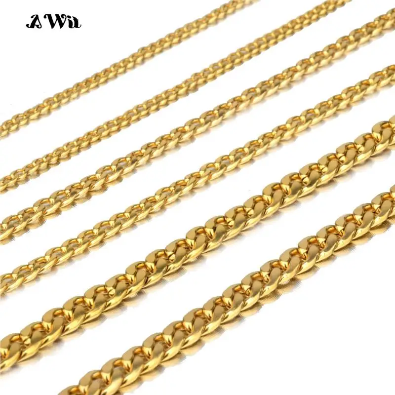 AWit 6MM 18K Gold Plated Necklace Fashion Jewelry Men Women Sideways Snake Chain Necklace 30In Femme Hip Hop Jewelry