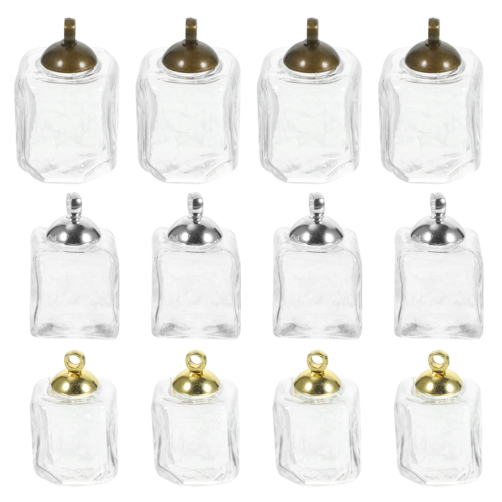 12 Pcs Mini Empty Glass Square Bottle Pendant Handmade Earrings Necklace Charm Charms DIY Crafting Jewelry Crafts