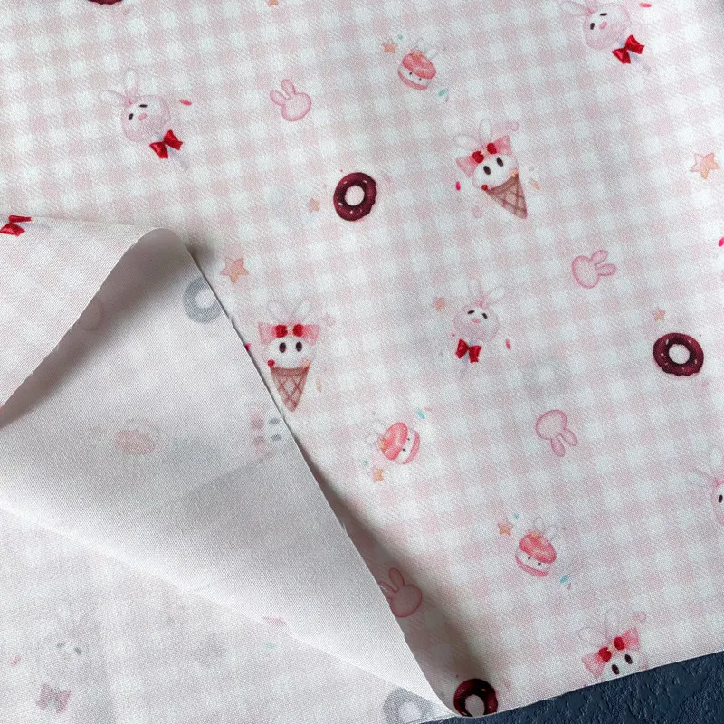 “Ice Cream Bunny” All-Over Print Lolita Fabric in Pink & White - 4-Way Stretch Knit for OB11, Blythe & BJD Doll Clothing
