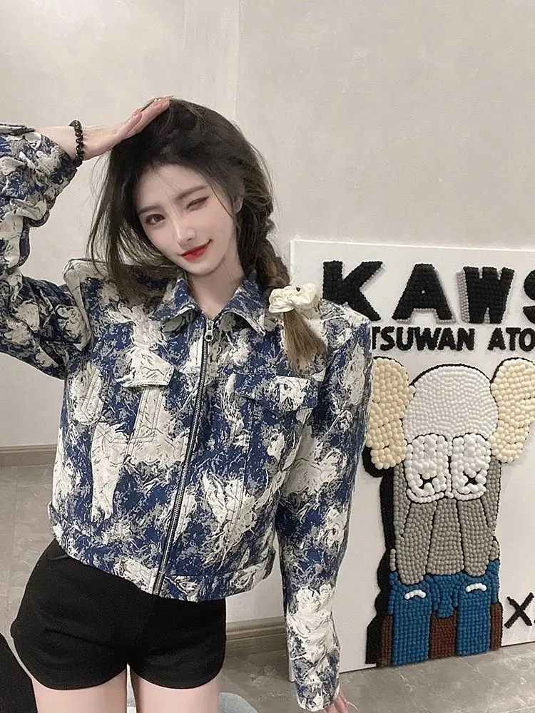 Suit Cargo Jeans Jacket Top Design Zip Bomber Jacket Trendy Brand Short Jackets for Women Autumn New Loose Autumn Winter Coats