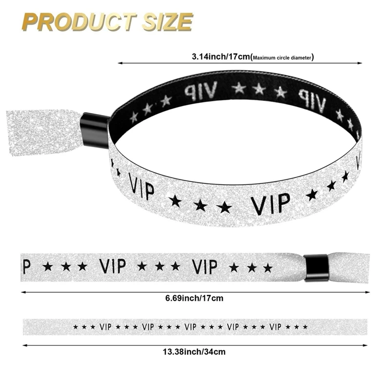 100er Pack VIP-Stoff Event Armband, einfarbige Stoff Armbänder, Farbe Armbänder für Aktivitäten, Partys (Silber) langlebig