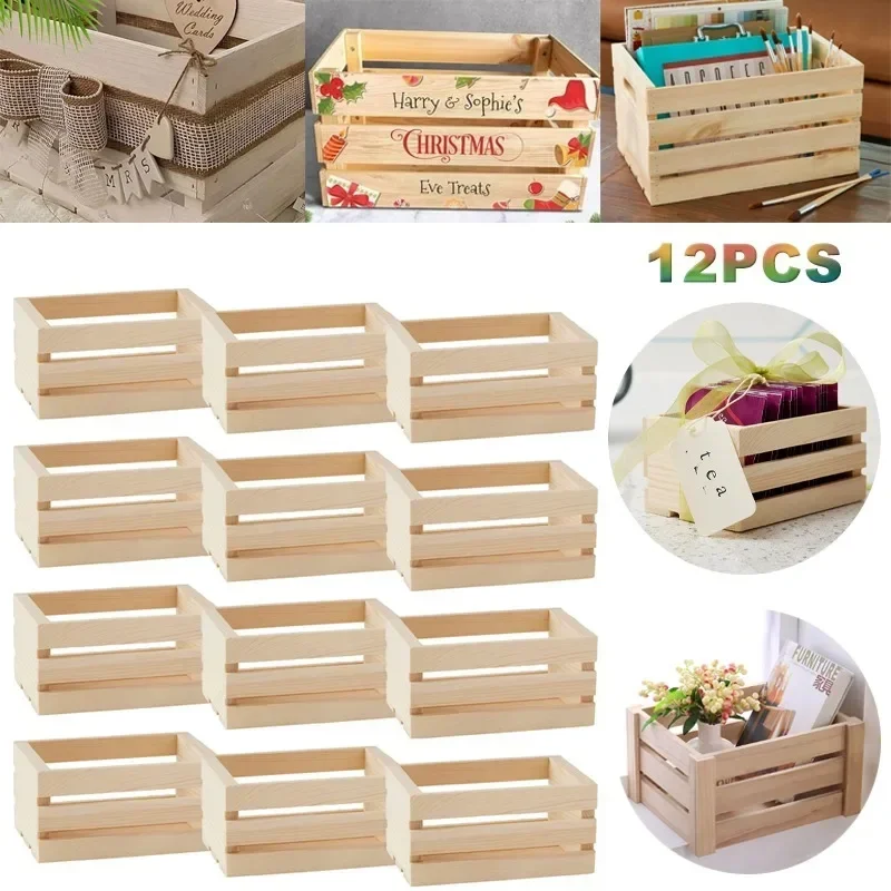 12PCS Wooden Box 12.5x8.8x7cm Storage Organizer Craft Box for Collectibles Home Venue Decor Succulents Milk Towel Toys Display