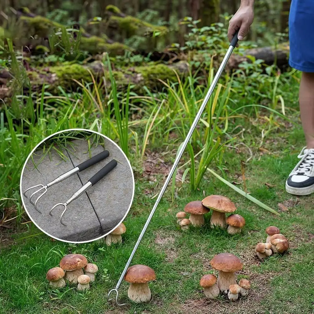 1pc/2pcs Retractable Telescopic Mushroom Picking Tool Compact Stainless Steel Mushroom Foraging Picker Adjustable Long Hand