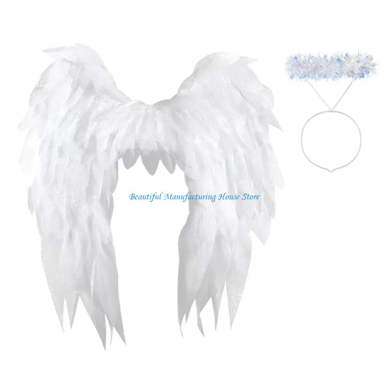 E56A Angel Costume Angel Wing and Halos Headband Halloween Cosplay Party Costume