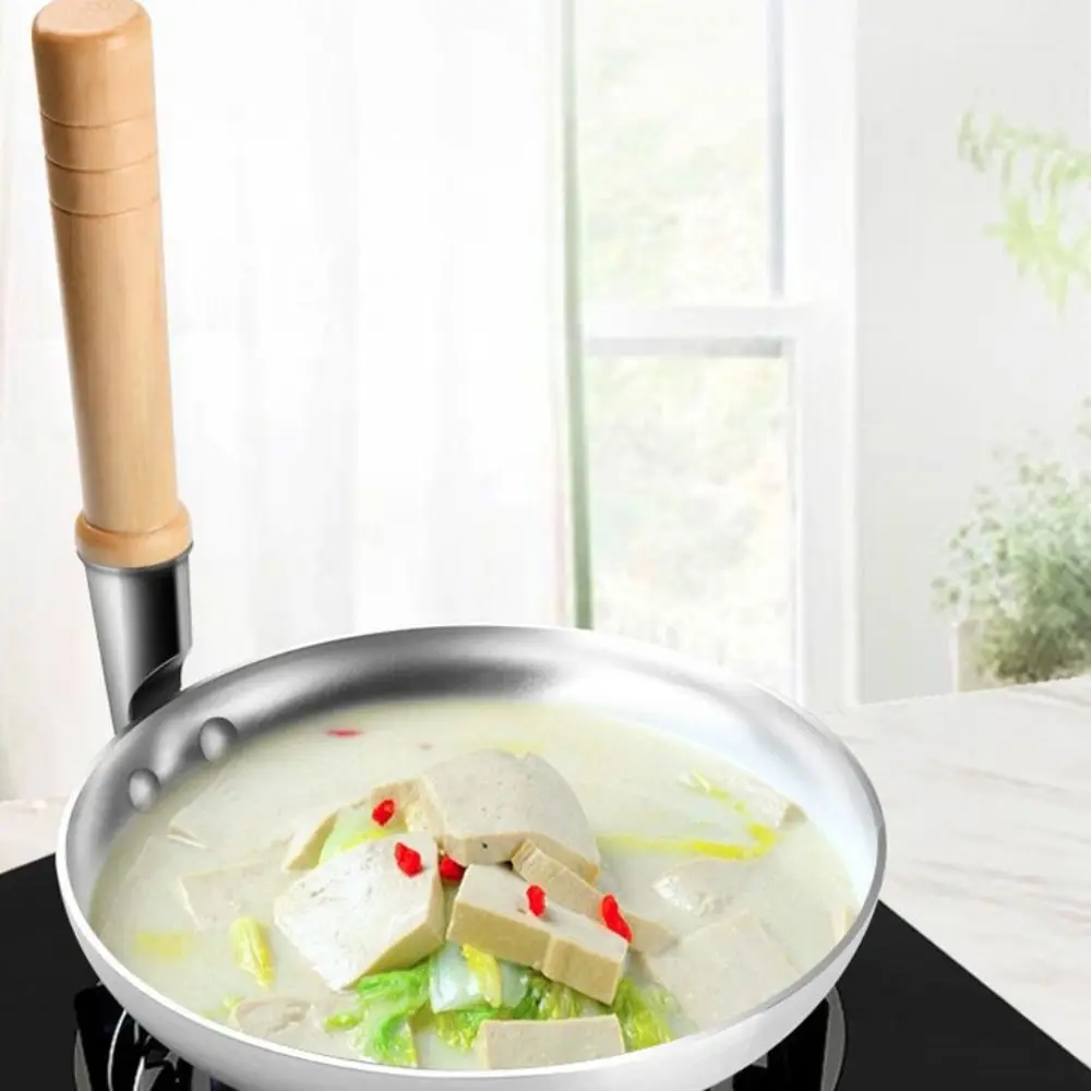 Vertical Wooden Handle Omelet Pan Aluminum Japanese Style Frying Egg Pan Fast Heat Conduction Professional Omurice Rice Pan