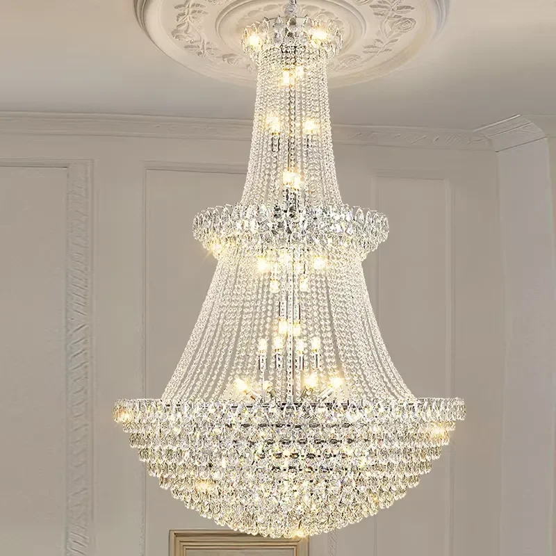 European Luxury Round Three Layer Chrome Crystal Chandelier for Living Room Wedding Reception Hotel Project Home Decoration