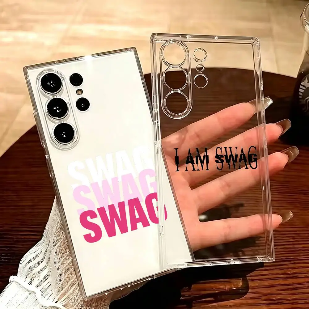 Swag Blod Letter Clear Hard Phone Case For Samsung S25,24,23,22,30,21,10,9,Ultra,Plus,Lite Transparent Cover