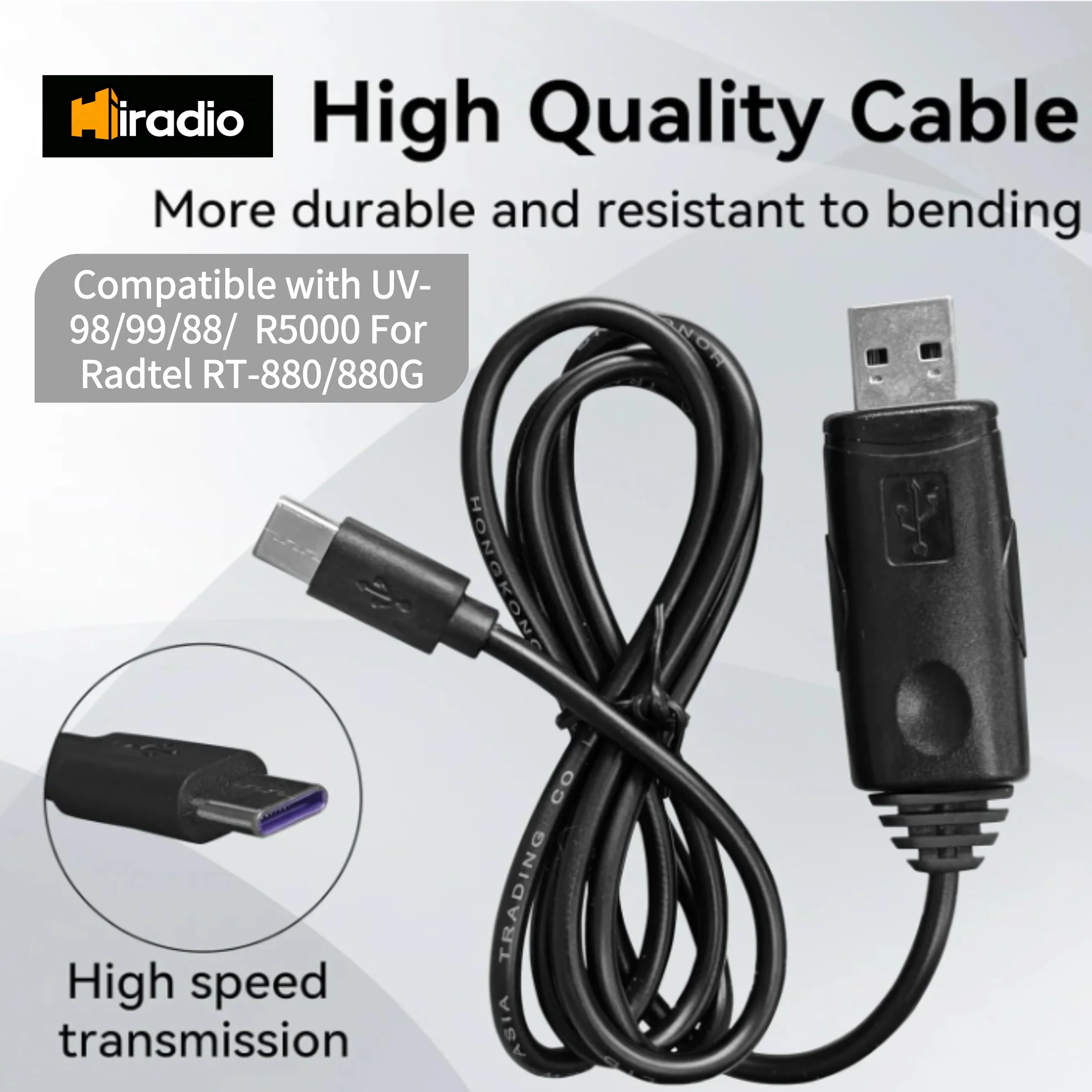 Iradio Original USB-C Programming Cable for UV-98PLUS UV-88 R5000 UV-99 CP-1800 Radtel RT-880  RT-880G RT-5D RT-6D Walkie Talkie
