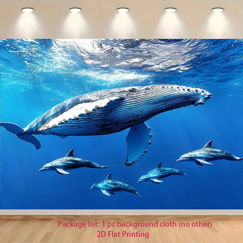 Blue Whale Dolphin Underwater Ocean Tapestry Wall Hanging Decor Marine Life Art Print Large 180x320cm Canvas