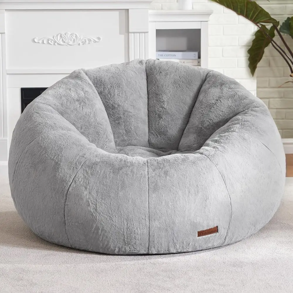 Spacious Grey Adult Bean Bag Chair for Comfortable Reading, Gaming, and Relaxation