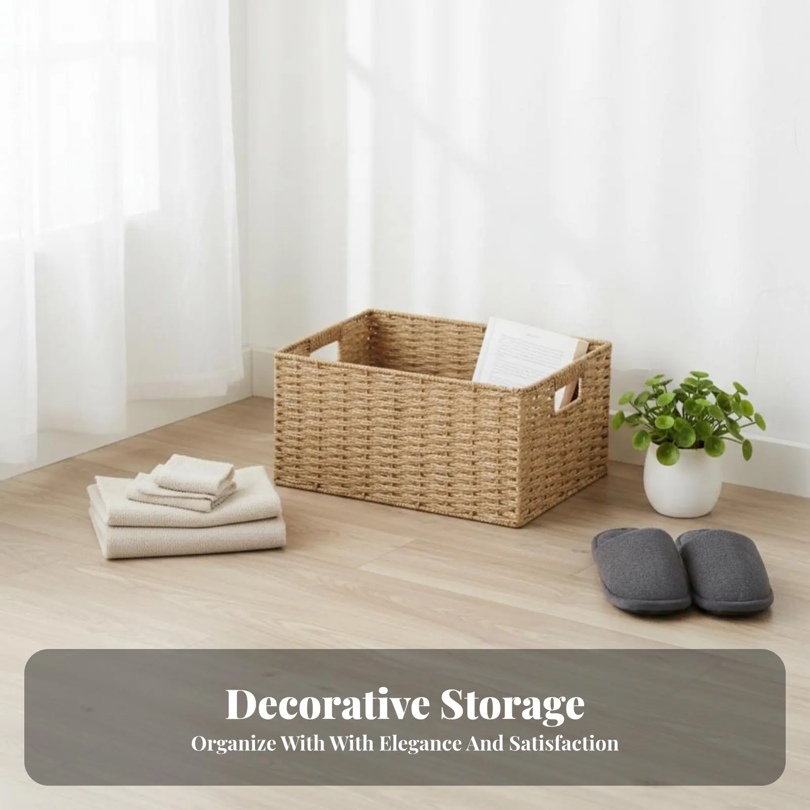 Woven Storage Container Japanese Aesthetic Woven Storage Container Versatile Use Handwoven for Families, Homeowners, Bedroom