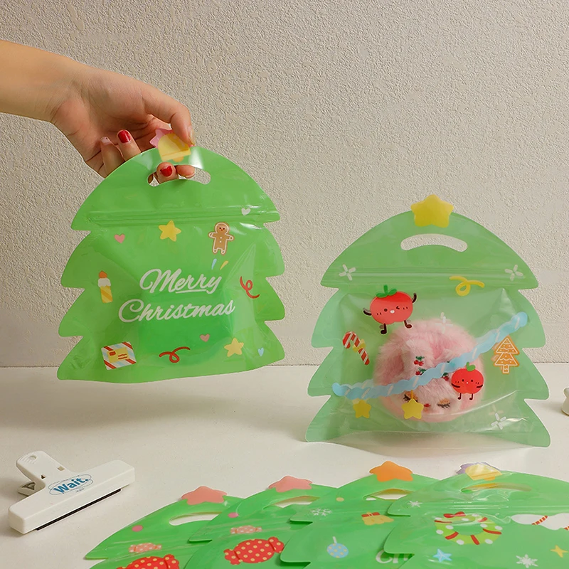 

5/10pcs Christmas Gift Bags For Candy Chocolate Cookie Nougat Biscuit Packing Gift Zipper Bags Reusable Pouches