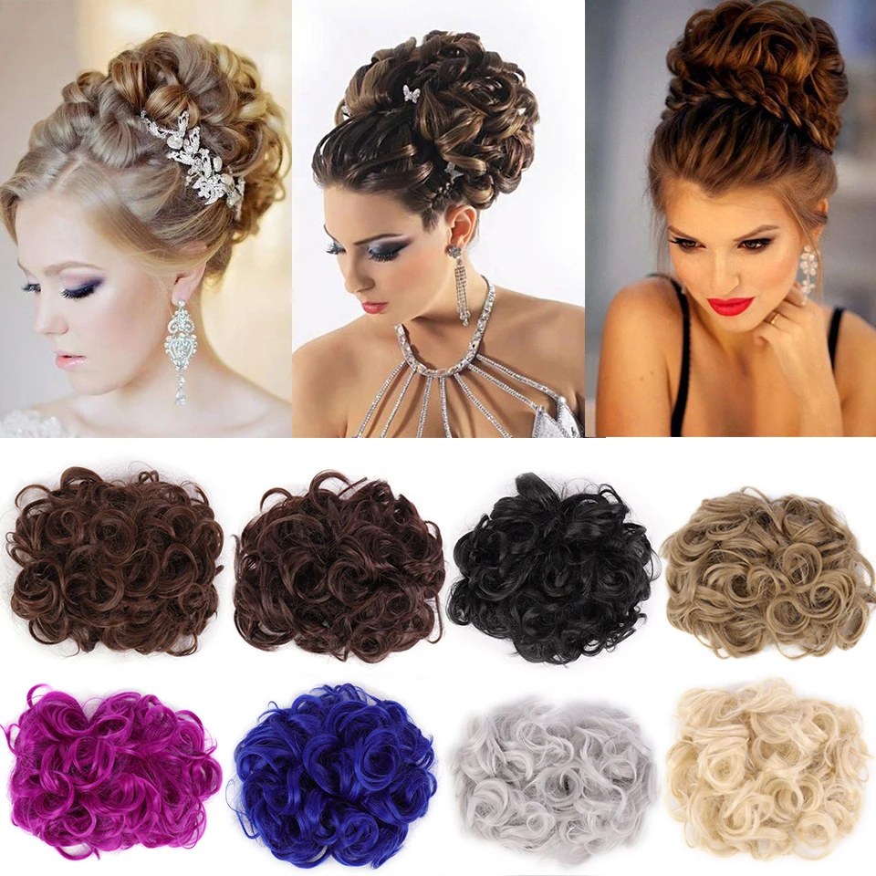 Bride Messy Big Hair Bun Synthetic Curly Chignon With Comb Clips In Hair Tail Updo Cover Ponytail Extension Natural Fake Hair